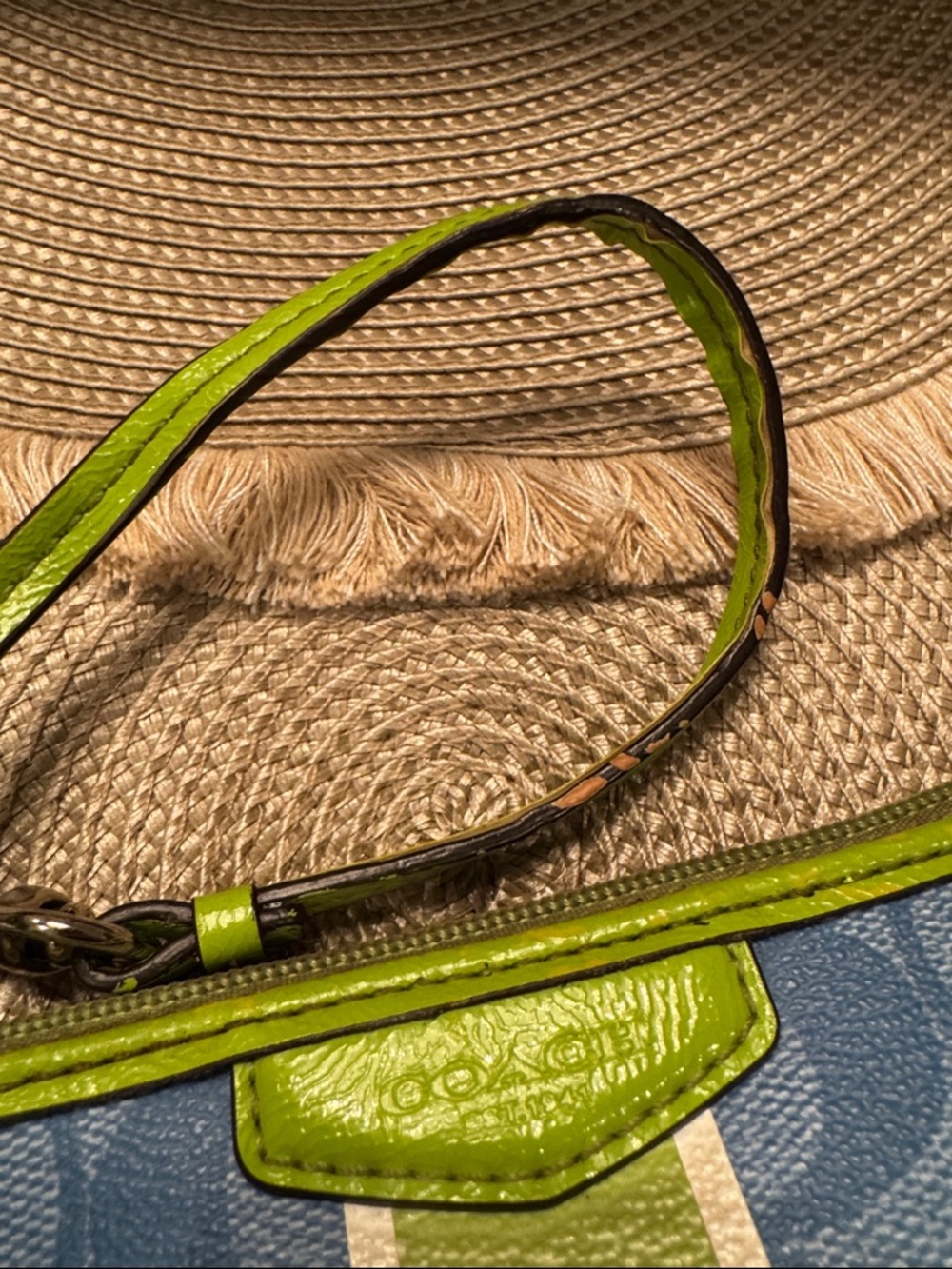 Coach Blue Signature Canvas Wristlet with Lime Stripe - Picture 3 of 7